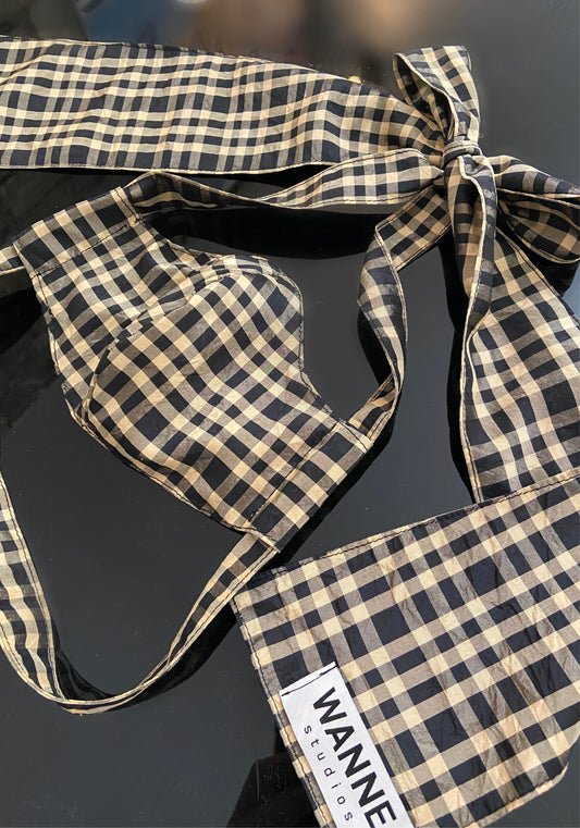 Washable Face Cover with Bow in Check