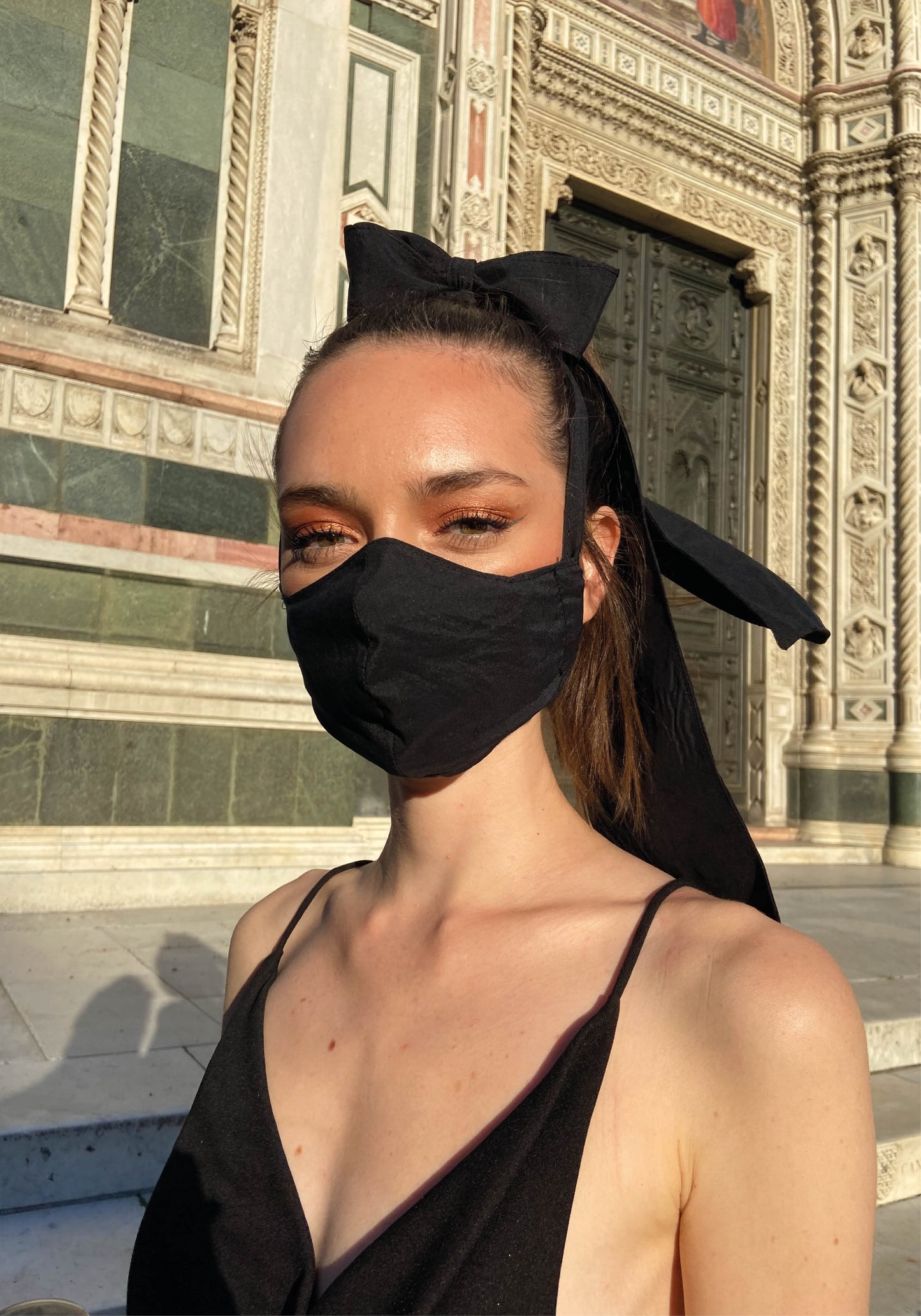 Washable Face Cover with Bow in Black