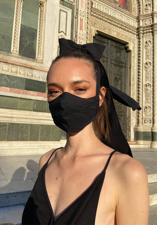 Washable Face Cover with Bow in Black